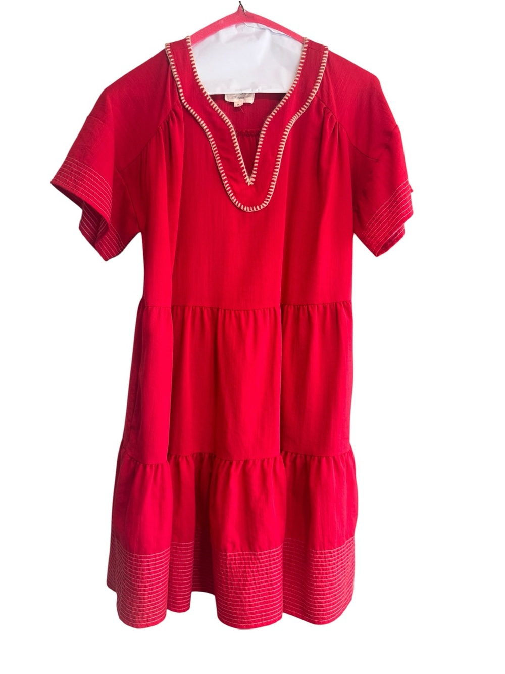 Umgee Red Dress with Pink Floral Trim